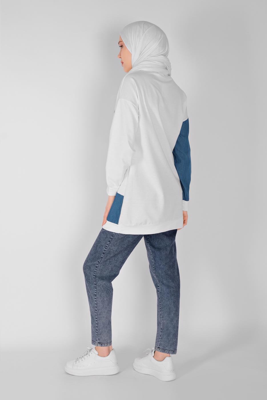 Vêtements hijab CRÈME TUNIQUE COL ROND EN JEAN  6856 