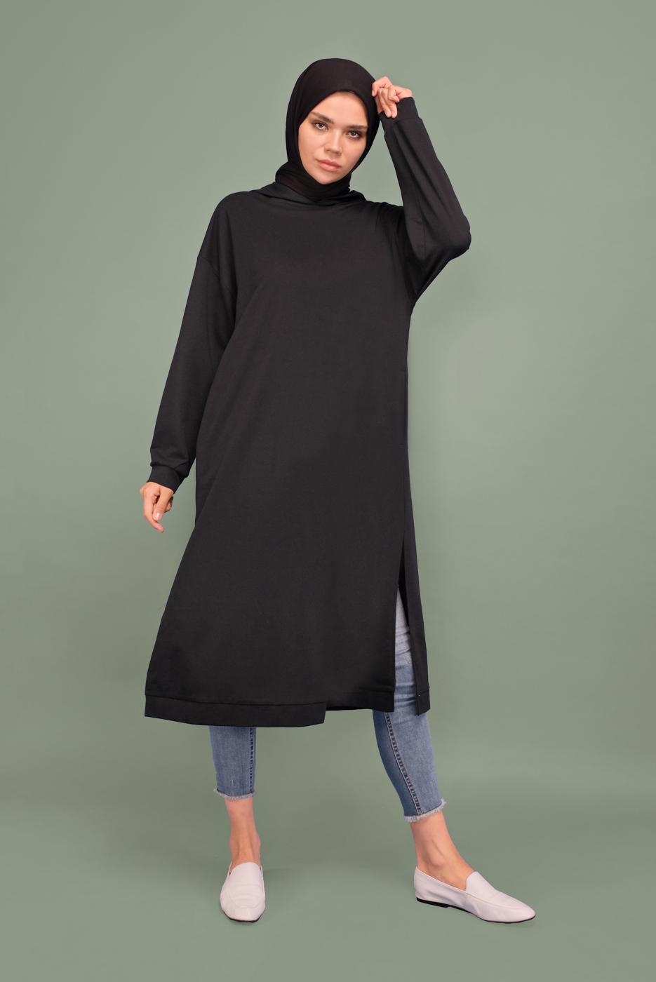 Vêtements hijab NOIR TUNIQUE À CAPUCHE 7003