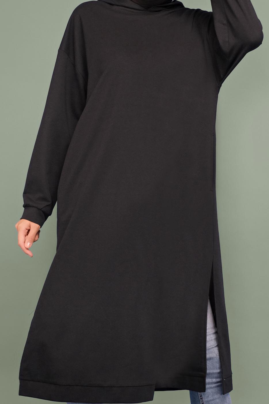 Vêtements hijab NOIR TUNIQUE À CAPUCHE 7003