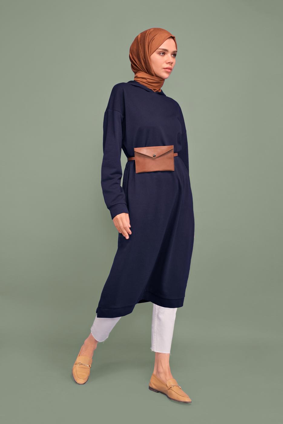 Vêtements hijab BLEU MARINE TUNIQUE À CAPUCHE 7003