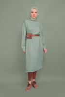 Hijab clothing GREEN HOODED TUNIC WITH SIDE SLITS 7003 
