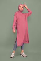 Hijab clothing PINK HOODED TUNIC WITH SIDE SLITS 7003 