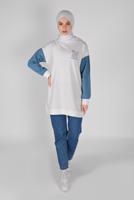 Tesettür giyim KREM KOLLARI DENİM TUNİK  8856 