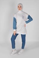 Tesettür giyim KREM KOLLARI DENİM TUNİK  8856 