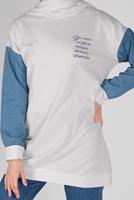 Tesettür giyim KREM KOLLARI DENİM TUNİK  8856 