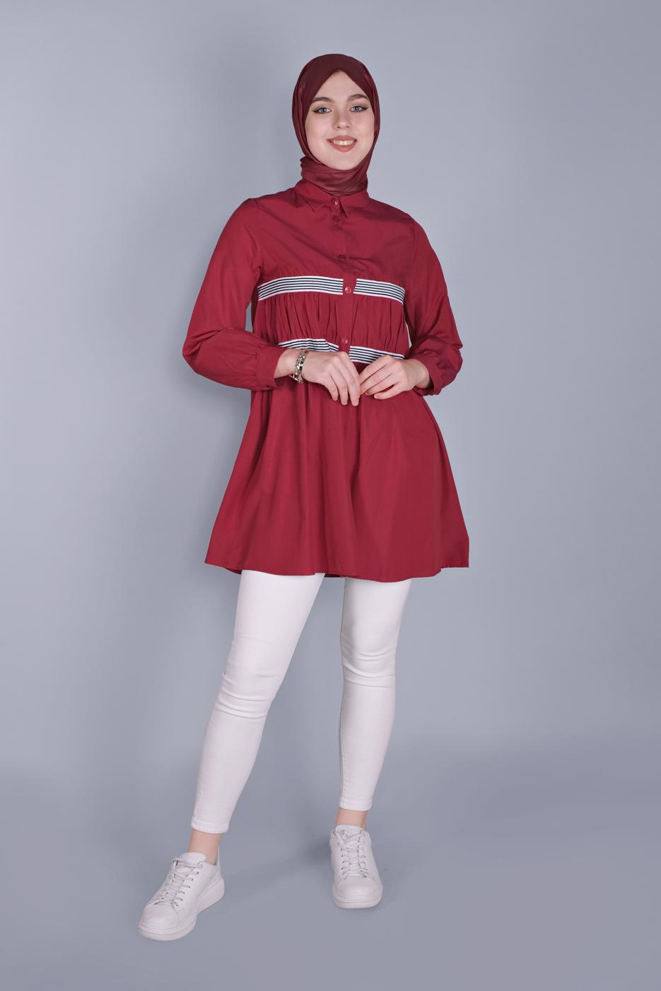 Hijab clothing RED STRIPE DETAIL SALAS TUNIC 9136 