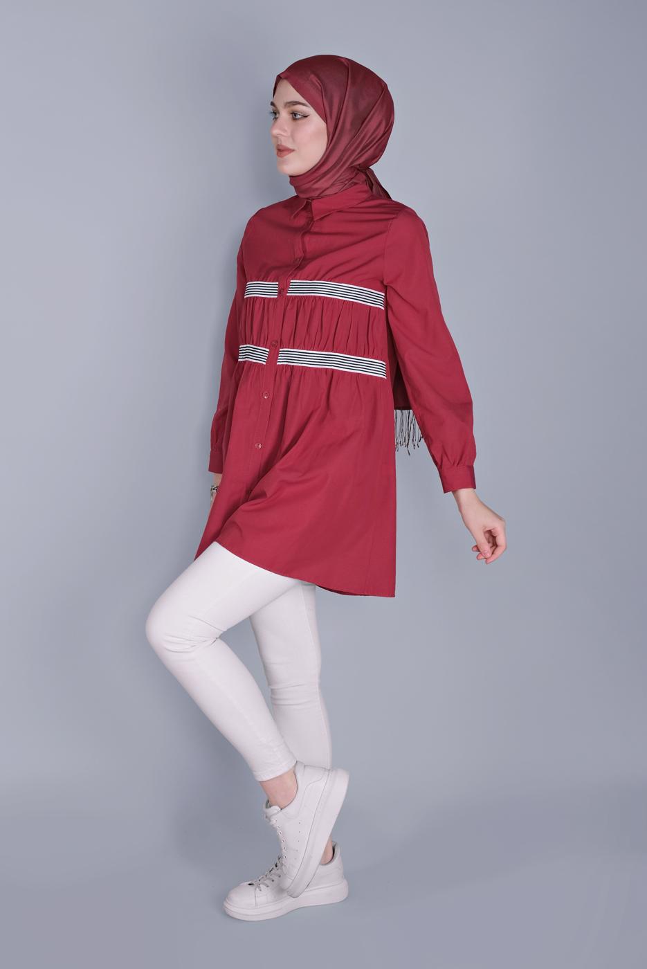 Hijab clothing RED STRIPE DETAIL SALAS TUNIC 9136 