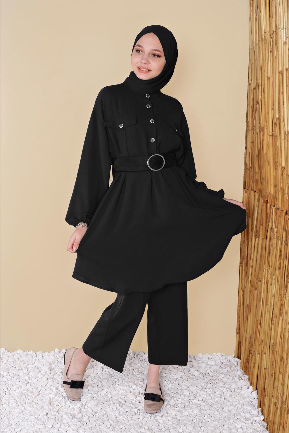 Hijab clothing BLACK TIE DETAIL TUNIC WITH POCKET 9181 