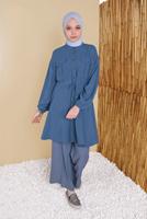 Hijab clothing NAVY BLUE TIE DETAIL TUNIC WITH POCKET 9181 