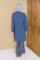 Hijab clothing NAVY BLUE TIE DETAIL TUNIC WITH POCKET 9181 