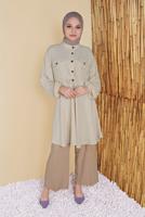 Hijab clothing BEIGE TIE DETAIL TUNIC WITH POCKET 9181 