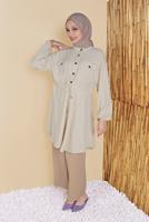Hijab clothing BEIGE TIE DETAIL TUNIC WITH POCKET 9181 