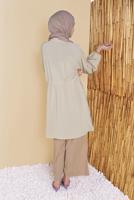 Hijab clothing BEIGE TIE DETAIL TUNIC WITH POCKET 9181 