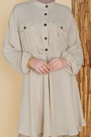 Hijab clothing BEIGE TIE DETAIL TUNIC WITH POCKET 9181 