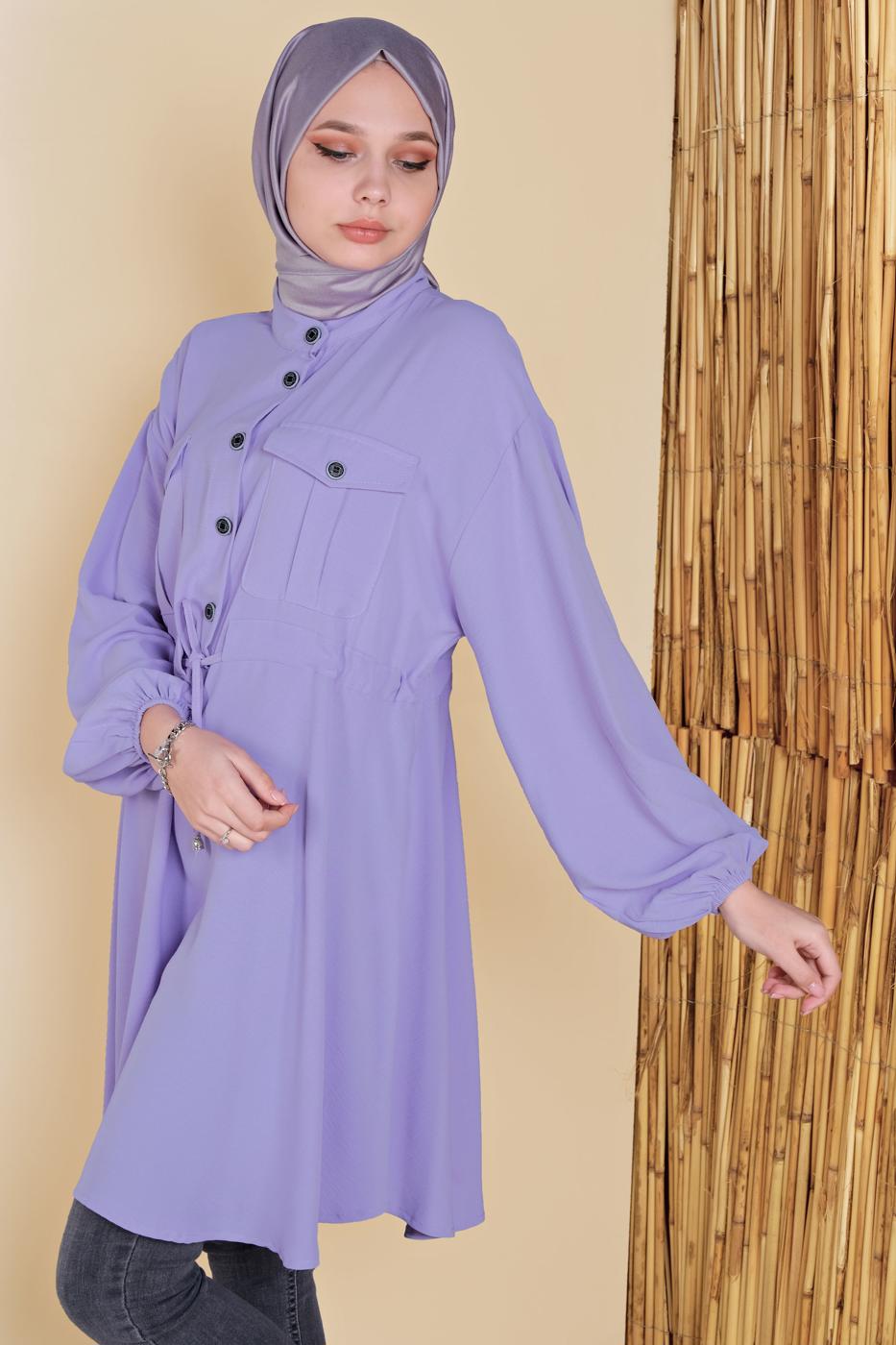 Hijab clothing PURPLE TIE DETAIL TUNIC WITH POCKET 9181 