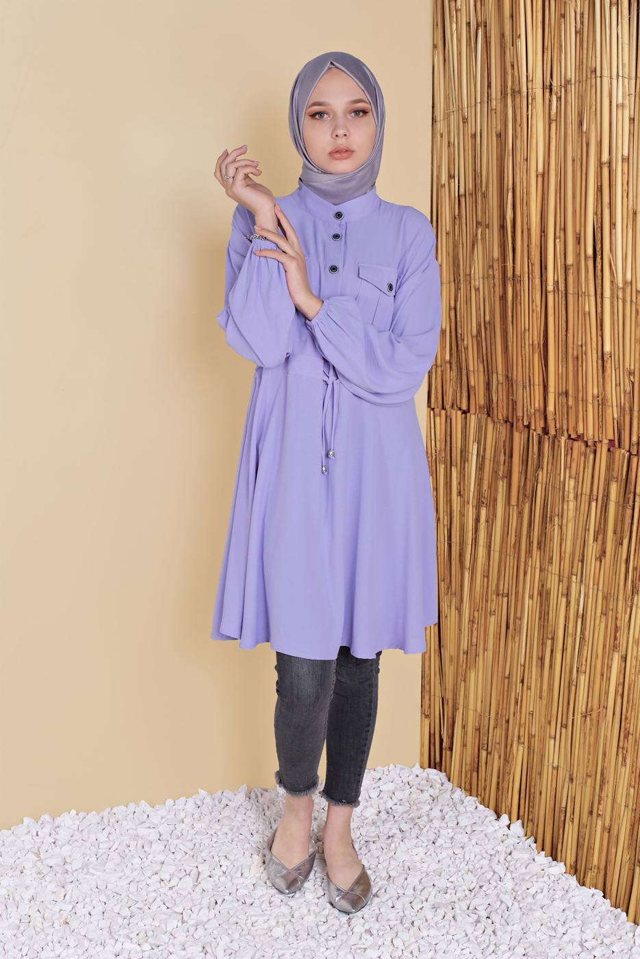 Vêtements hijab POURPRE TUNIQUE AVEC TAILLE DE POCHE TUNIQUE 9181
