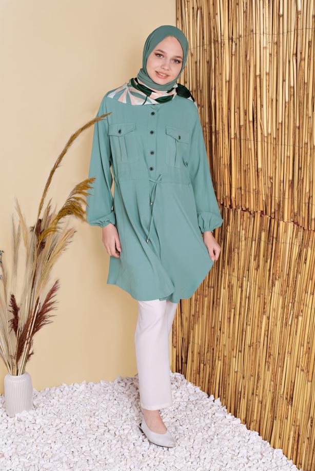 Hijab clothing  TIE DETAIL TUNIC WITH POCKET 9181  - TRENDTESETTÜR