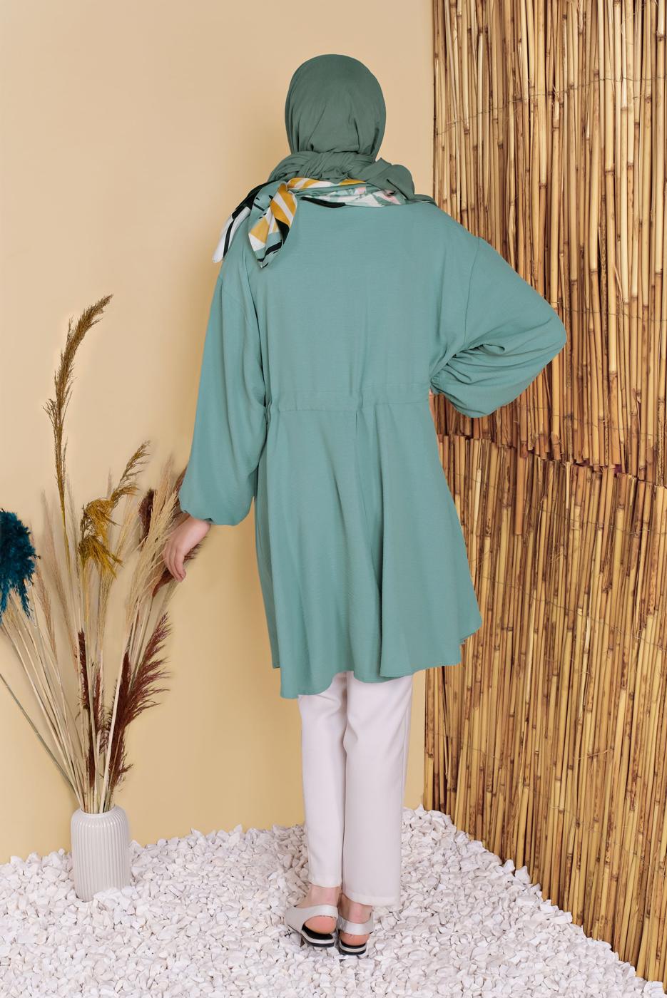 Hijab clothing GREEN TIE DETAIL TUNIC WITH POCKET 9181 