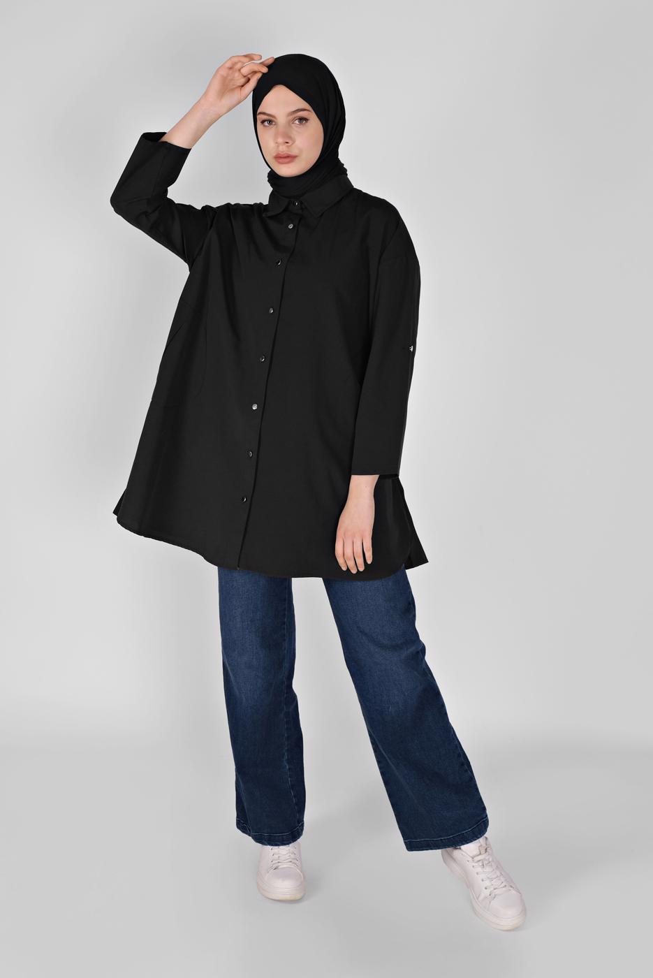 Vêtements hijab NOIR TUNIQUE DÉTAIL BOUTONS 9307