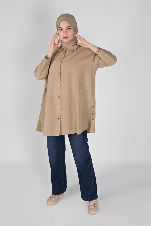 Hijab-Kleidung  METAL DÜĞME DETAYLI  TUNİK 9307 - TRENDTESETTÜR