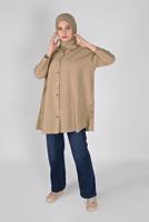 Tesettür giyim KAHVE METAL DÜĞME DETAYLI  TUNİK 9307