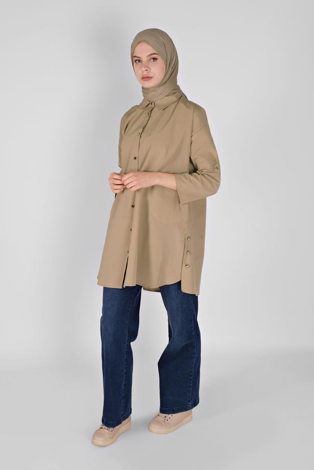 Hijab-Kleidung  METAL DÜĞME DETAYLI  TUNİK 9307 - TRENDTESETTÜR