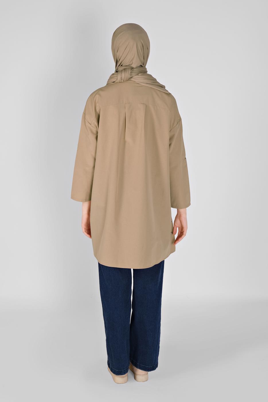 Tesettür giyim KAHVE METAL DÜĞME DETAYLI  TUNİK 9307