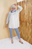 Tesettür giyim BEYAZ ERKEK YAKA DÜĞMELİ TUNİK 9503