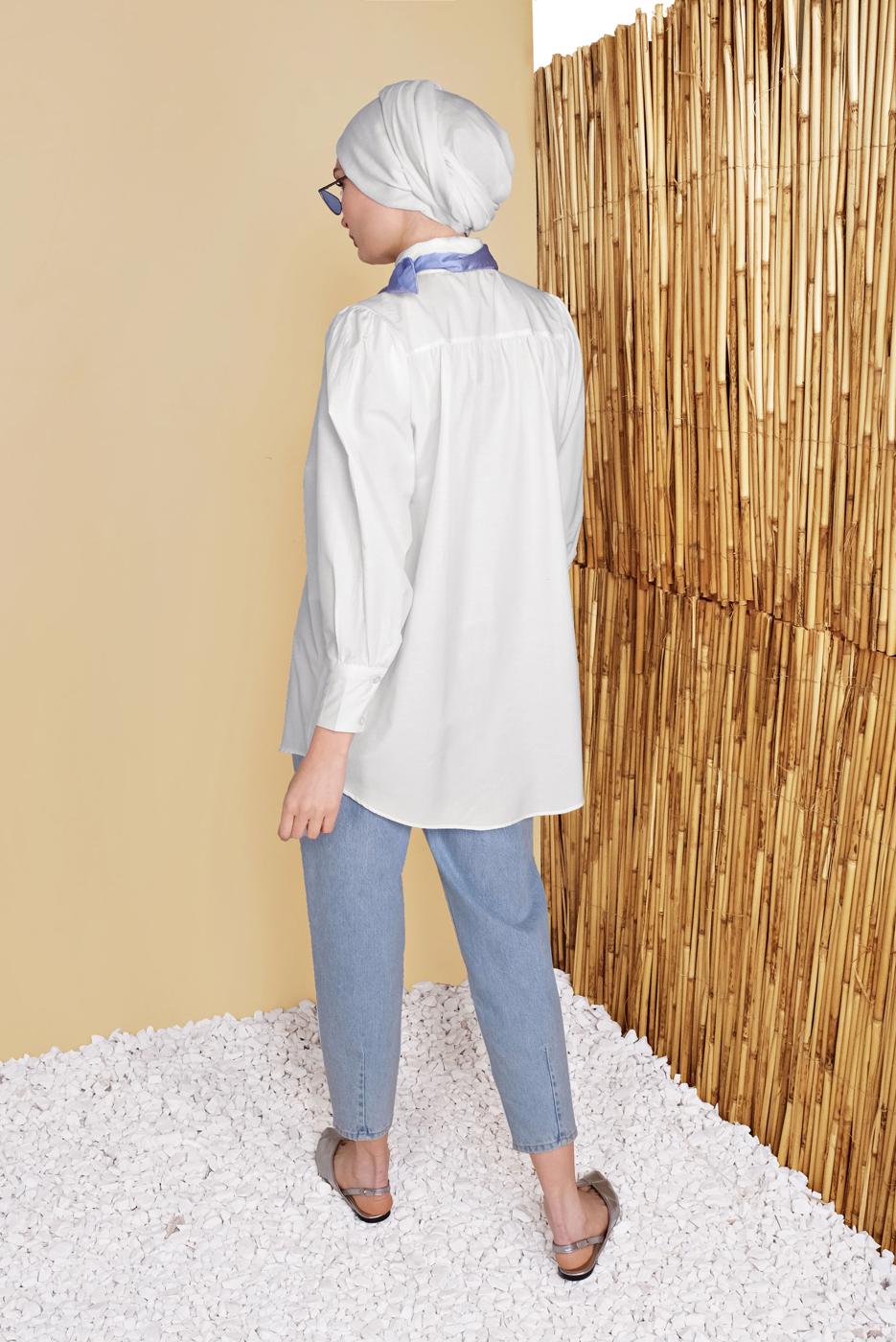 Vêtements hijab BLANC TUNIQUE HOMME À COL BOUTONS  9503 