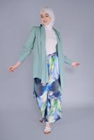 Hijab clothing GREEN MEN′S COLLAR BUTTON TUNIC 9503 