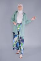 Hijab clothing GREEN MEN′S COLLAR BUTTON TUNIC 9503 