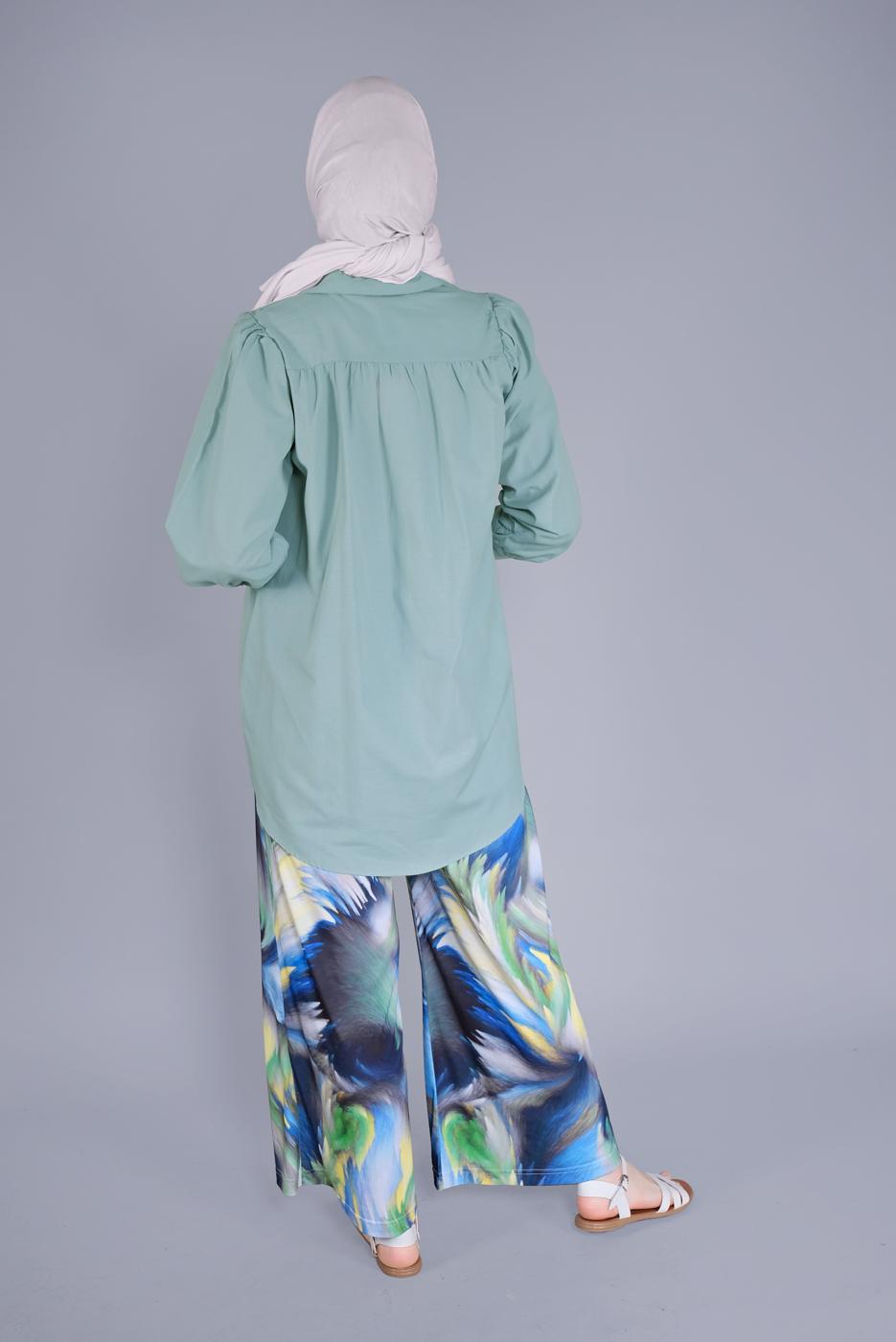 Hijab clothing GREEN MEN′S COLLAR BUTTON TUNIC 9503 