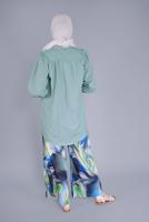 Hijab clothing GREEN MEN′S COLLAR BUTTON TUNIC 9503 