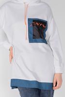 Vêtements hijab CRÈME TUNIQUE À CAPUCHE DÉTAILLÉE POCHE 9856 