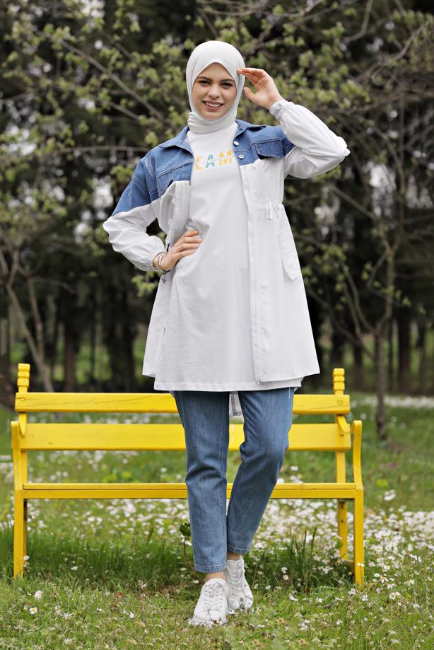 Vêtements hijab  DENIM DETAILED TRENCH COAT 261  - TRENDTESETTÜR