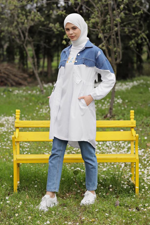 Vêtements hijab  DENIM DETAILED TRENCH COAT 261  - TRENDTESETTÜR