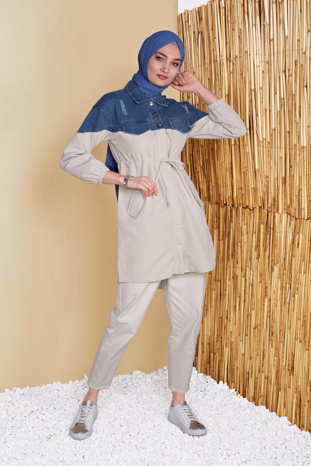 Hijab clothing  DENIM DETAILED TRENCH COAT 261  - TRENDTESETTÜR
