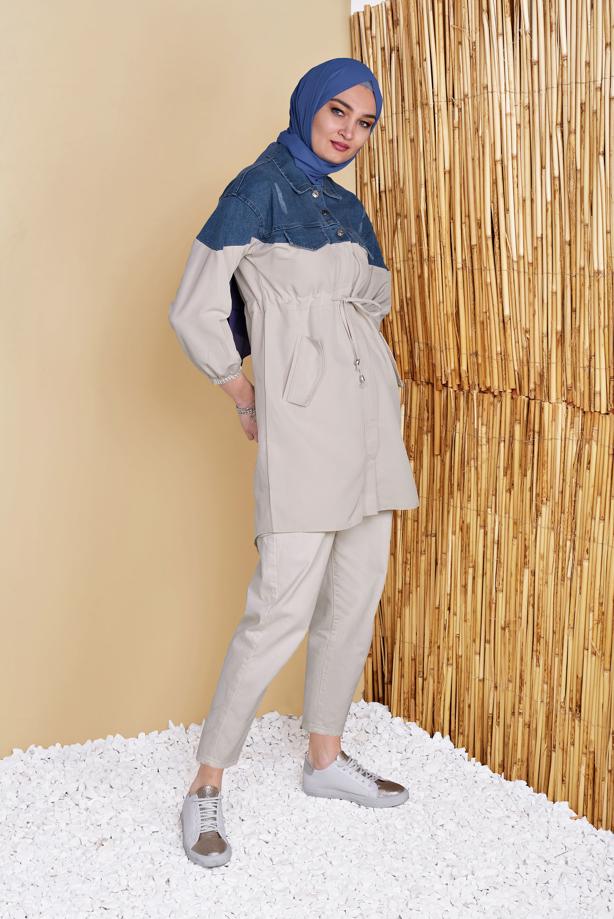 Hijab clothing  DENIM DETAILED TRENCH COAT 261  - TRENDTESETTÜR