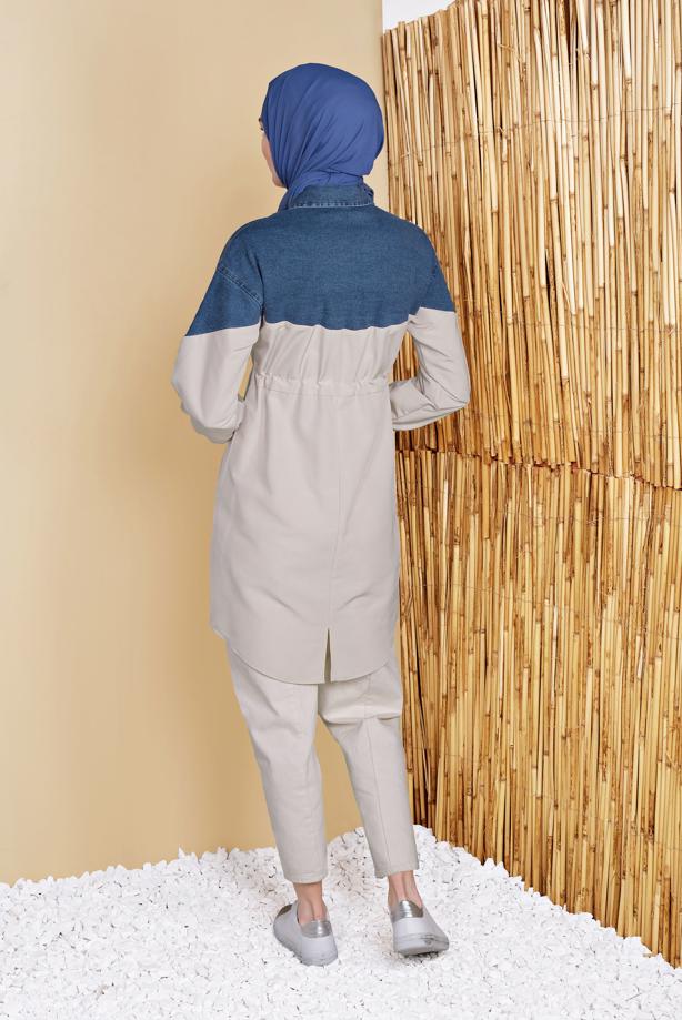 Hijab clothing  DENIM DETAILED TRENCH COAT 261  - TRENDTESETTÜR