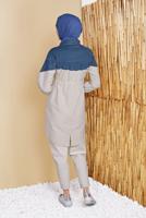 Tesettür giyim BEJ BELDEN BÜZGÜLÜ DENİM DETAYLI TRENÇKOT 261