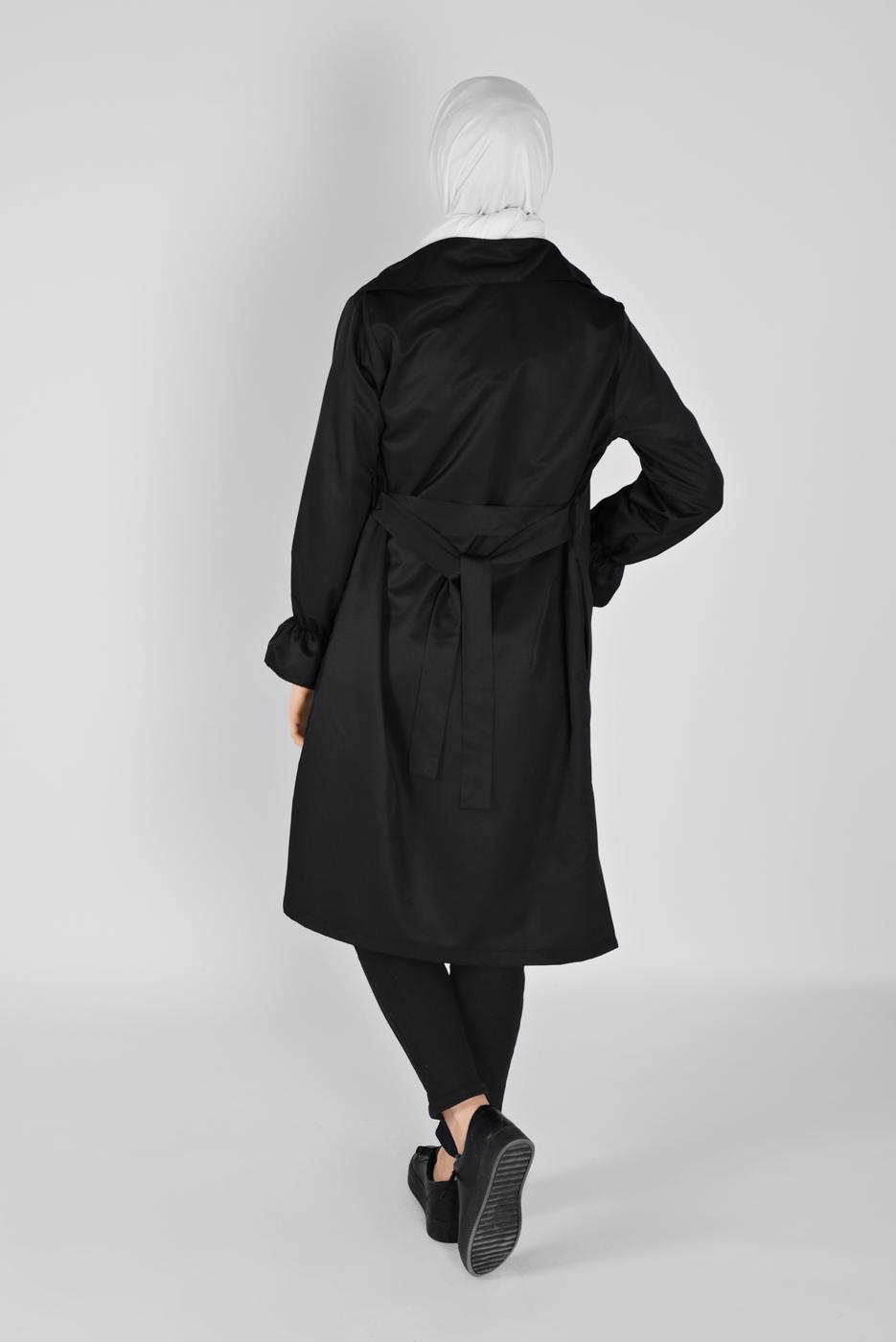 Vêtements hijab NOIR ROBE CEINTURÉE AVEC POIGNETS ÉLASTIQUES 531