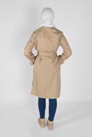 Tesettür giyim KAHVE MANŞETLERİ LASTİKLİ BELİ KUŞAKLI TRENCH 531 