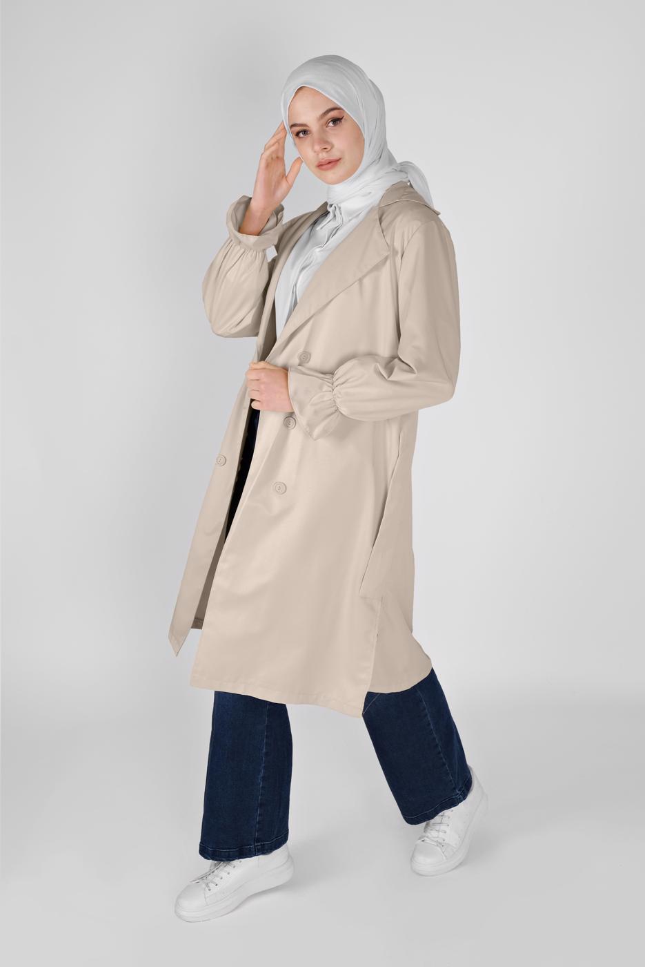 Hijab clothing BEIGE BELTED DRESS WITH ELASTIC CUFFS 531 