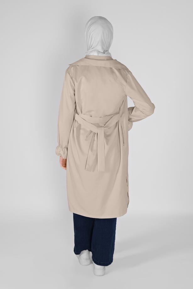 Vêtements hijab BEIGE ROBE CEINTURÉE AVEC POIGNETS ÉLASTIQUES 531 - TRENDTESETTÜR