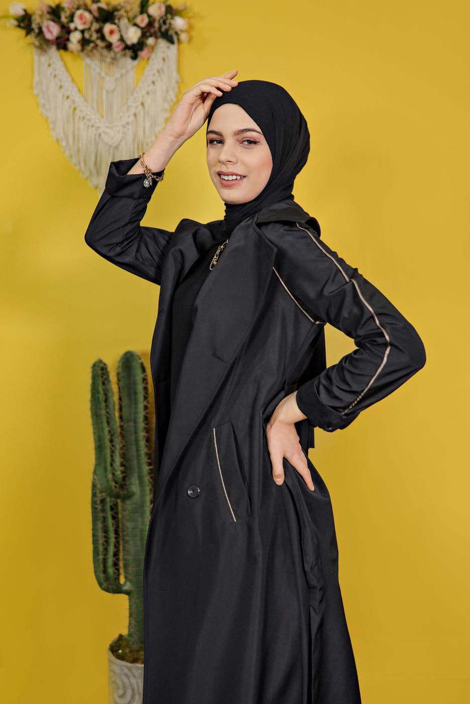 Vêtements hijab NOIR TRENCH COL LARGE CEINTURÉ 551