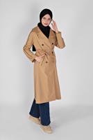 Hijab clothing BROWN WIDE COLLAR BELTED TRENCH COAT 551 