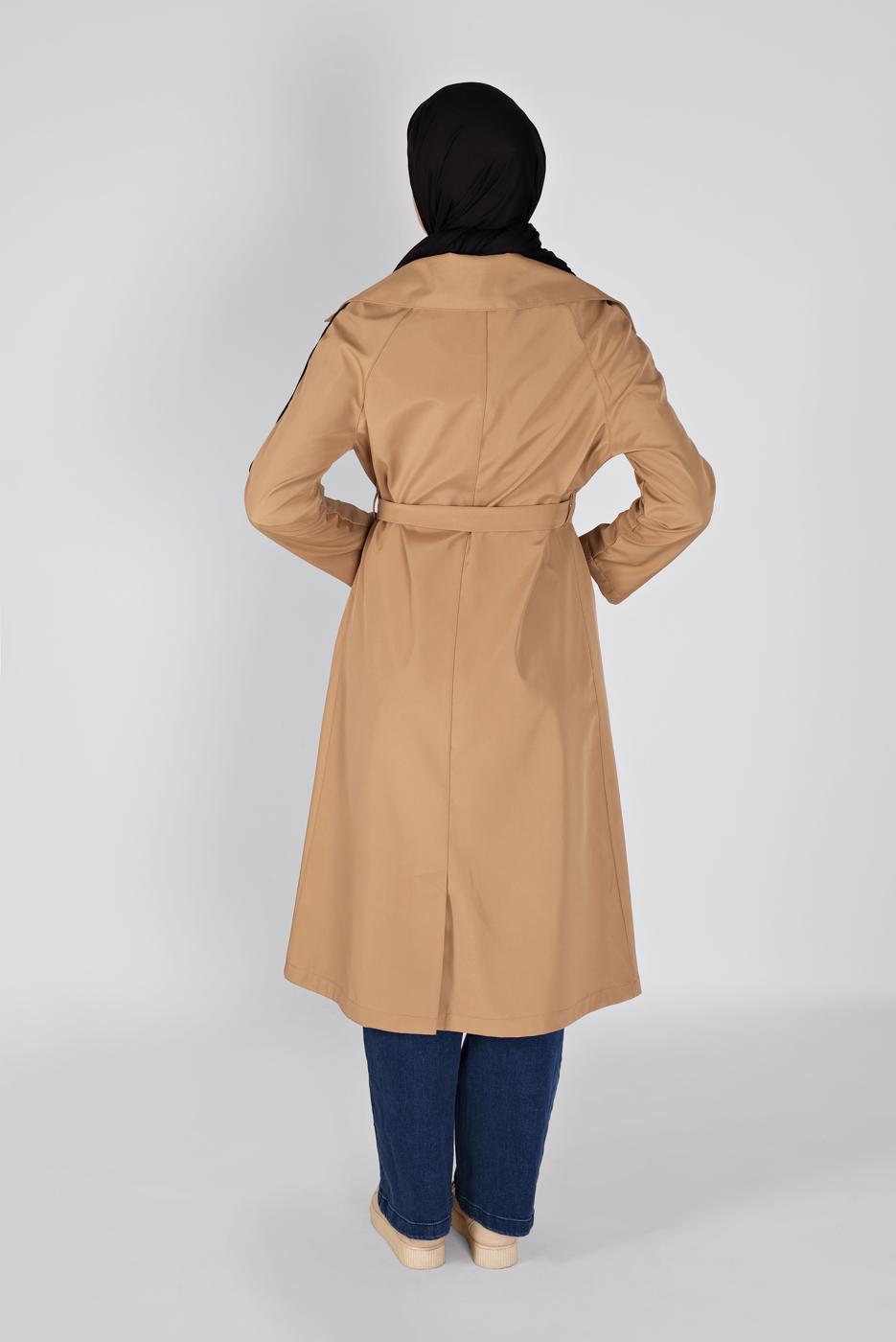 Hijab clothing BROWN WIDE COLLAR BELTED TRENCH COAT 551 
