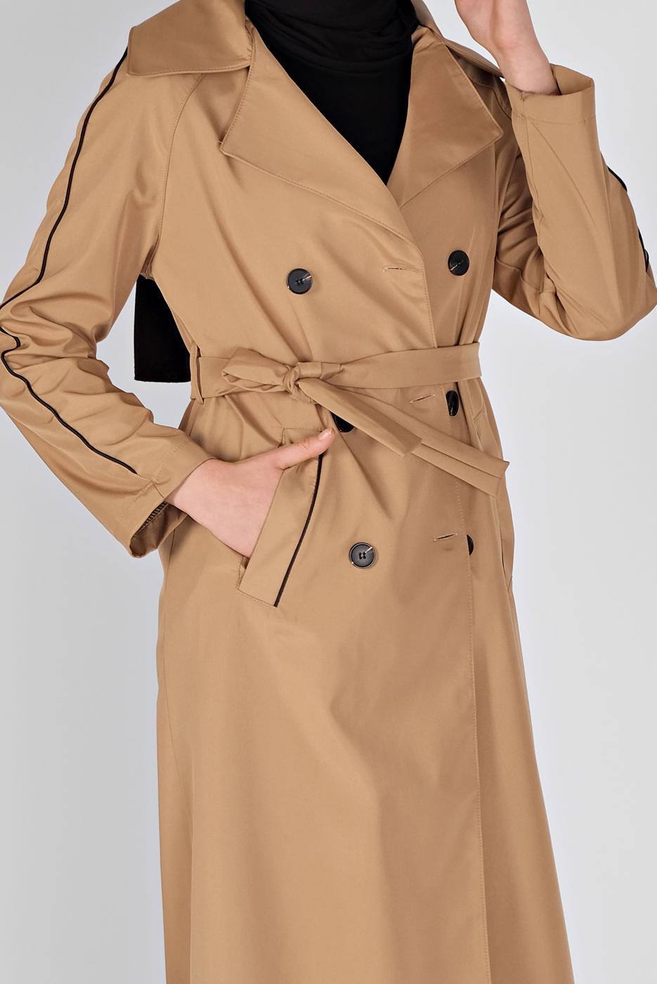 Hijab clothing BROWN WIDE COLLAR BELTED TRENCH COAT 551 