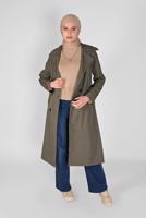 Hijab clothing KHAKI WIDE COLLAR BELTED TRENCH COAT 551 