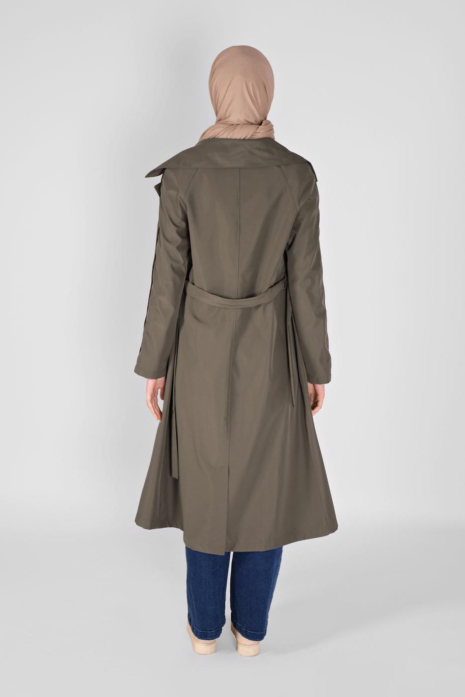 Hijab clothing KHAKI WIDE COLLAR BELTED TRENCH COAT 551 